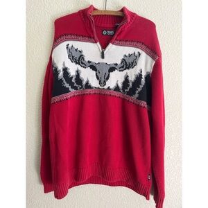 Chaps Holiday Moose Head Knit 3/4 Zip Sweater Men’s Size XL
